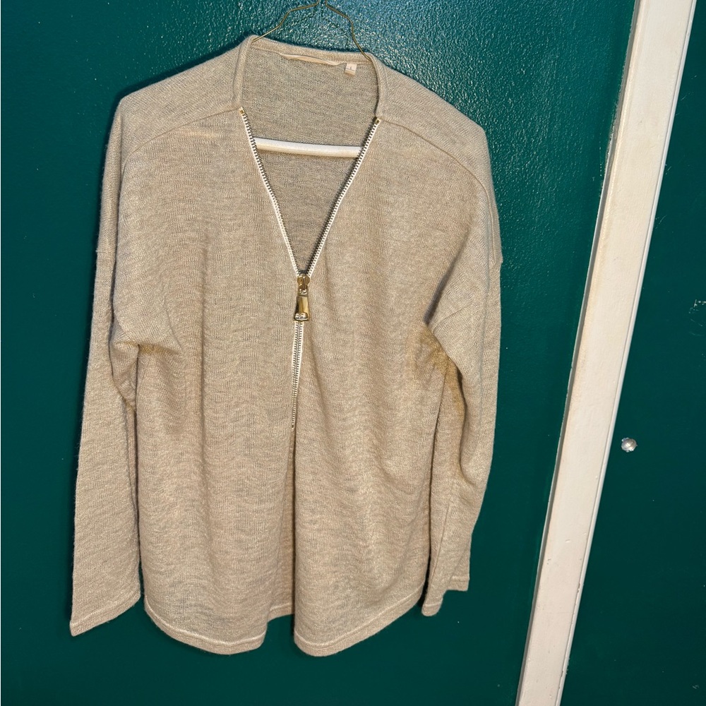 Soft Surroundings Beige Zip-Up Blouse